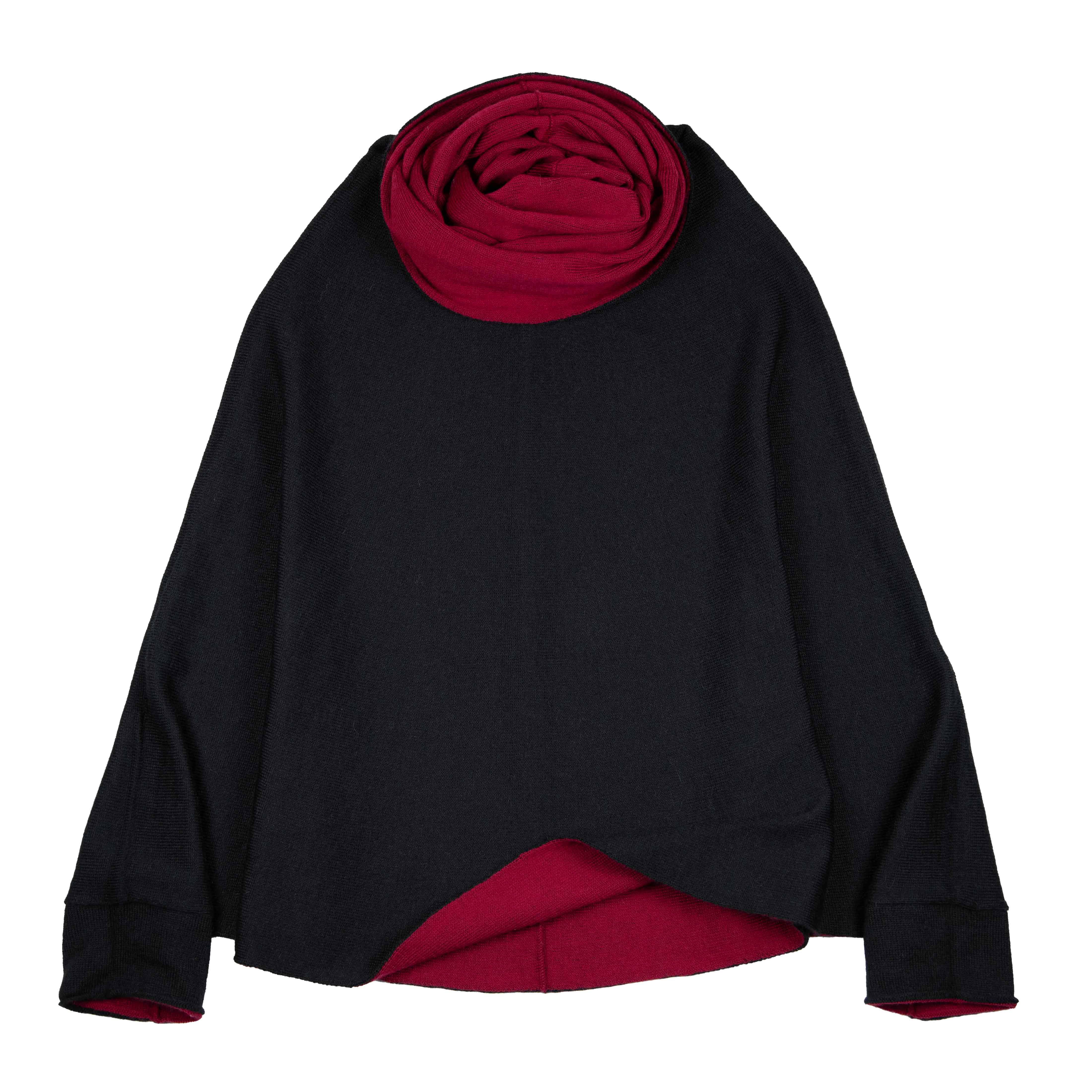 Alpaka Wendeponcho mit Kapuze Kero für Damen und Herren in schwarz Frontalansicht
