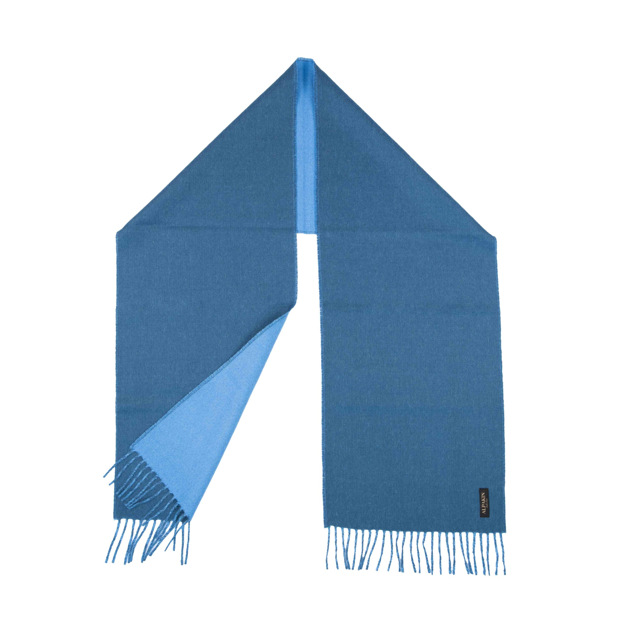 Alpaka Schal für Damen und Herrenn in blau – Frontalansicht