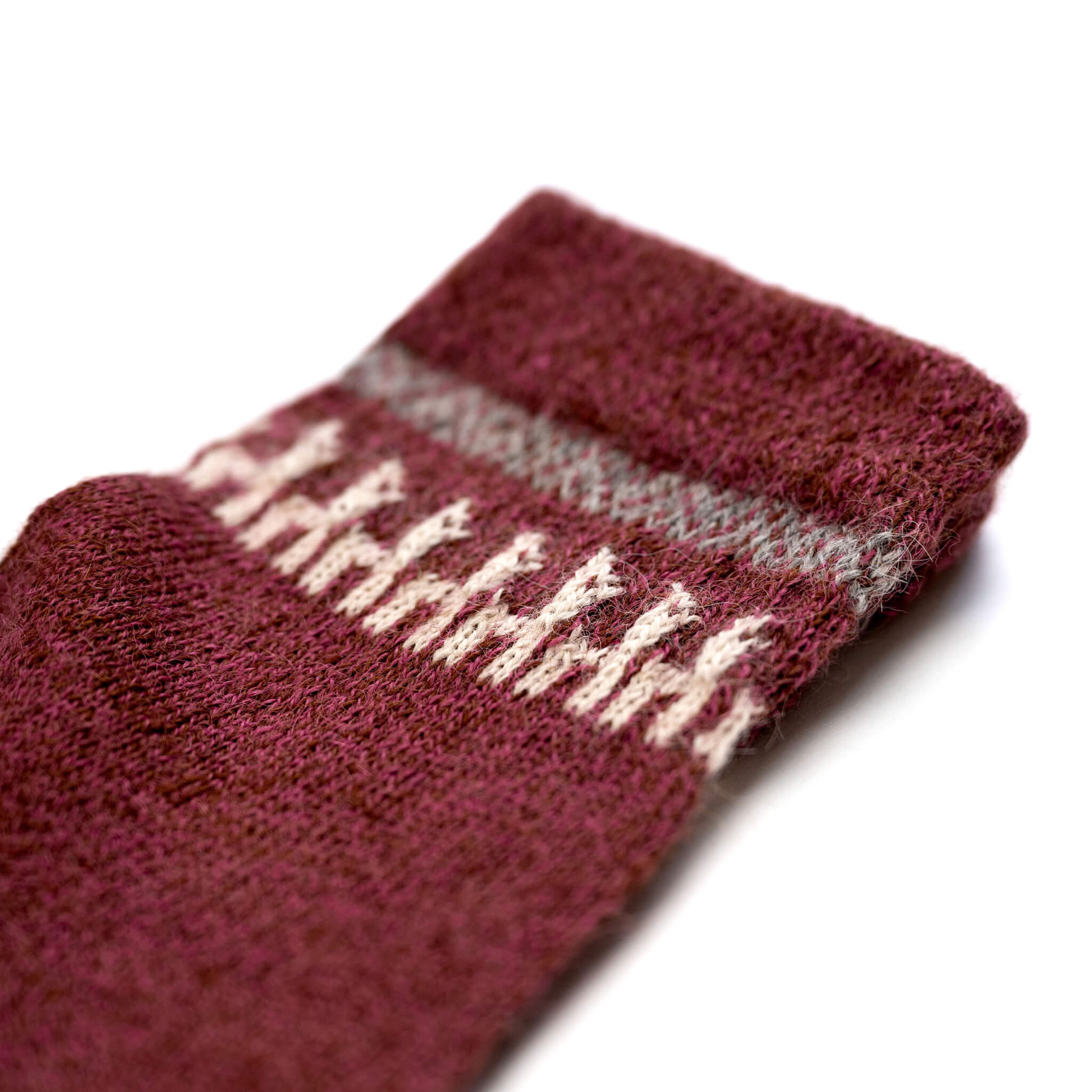 Alpaka Socken 100 Prozent für Damen und Herren von Alpakin in dunkelrot mit Alpaka-Motiv