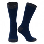 Warme Alpaka Thermosocken in dunkelblau mit dunkelgrauen Akzenten an Ferse, Zehen und Bündchen