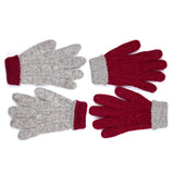 Feines Textil mit Zopfmuster der Alpaka Wendehandschuhe für Damen in dunkelrot