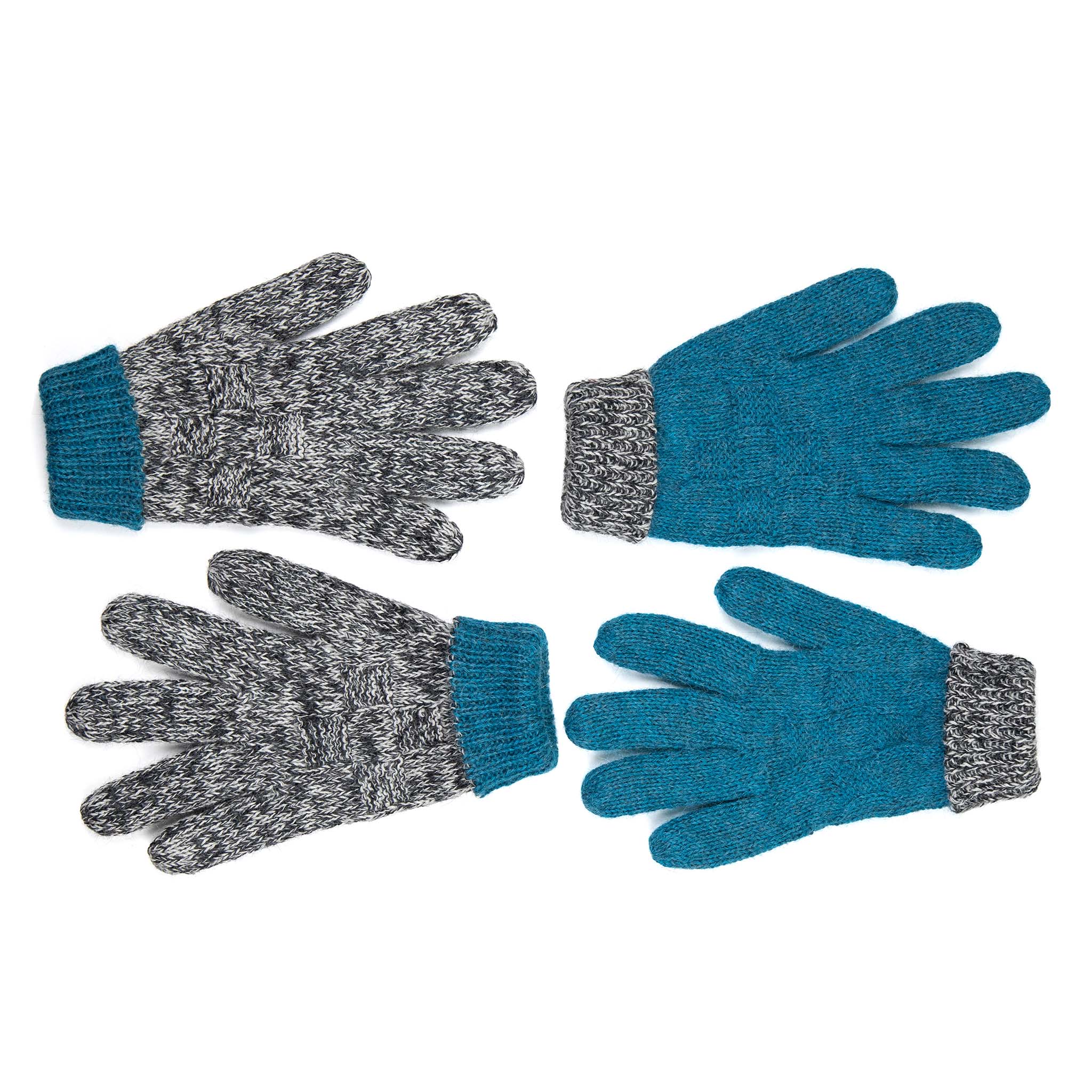 Alpaka Wendehandschuhe in dunkeltürkis und grau meliert für kalte Wintertage