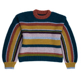 Cusi bunter Alpaka Pullover für Damen von vorne vor weißem Hintergrund