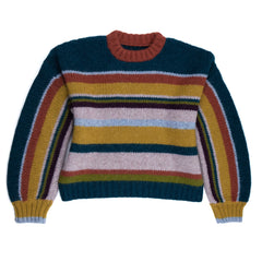 Cusi bunter Alpaka Pullover für Damen von vorne vor weißem Hintergrund
