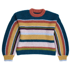 Cusi bunter Alpaka Pullover für Damen von vorne vor weißem Hintergrund