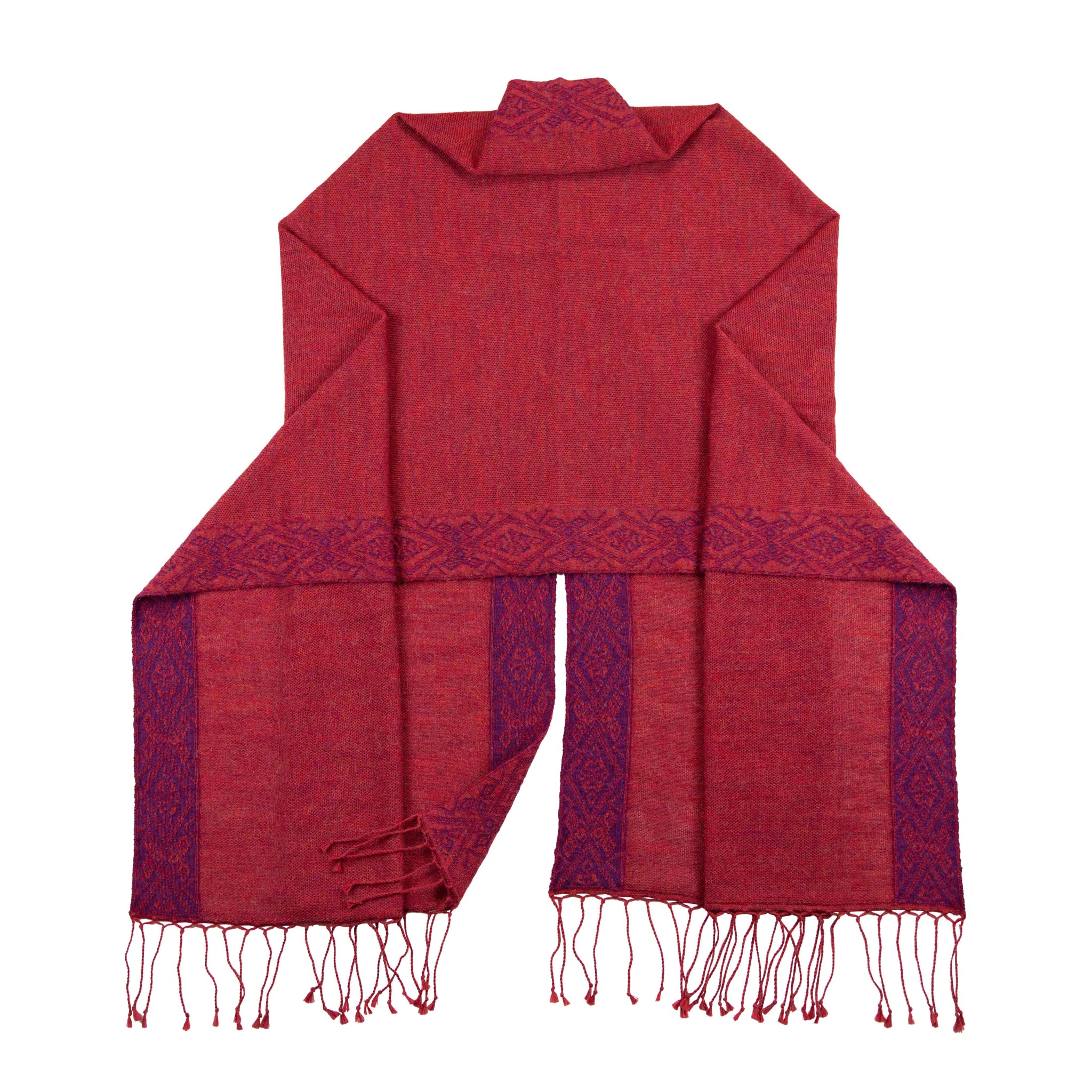 FLOR Alpaka Poncho Schal für Damen von Alpakin in rot von hinten