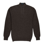 Katari Alpaka Troyer für Herren in dunkelbraun von vorne mit Kragen aus peruanischer Pima Baumwolle