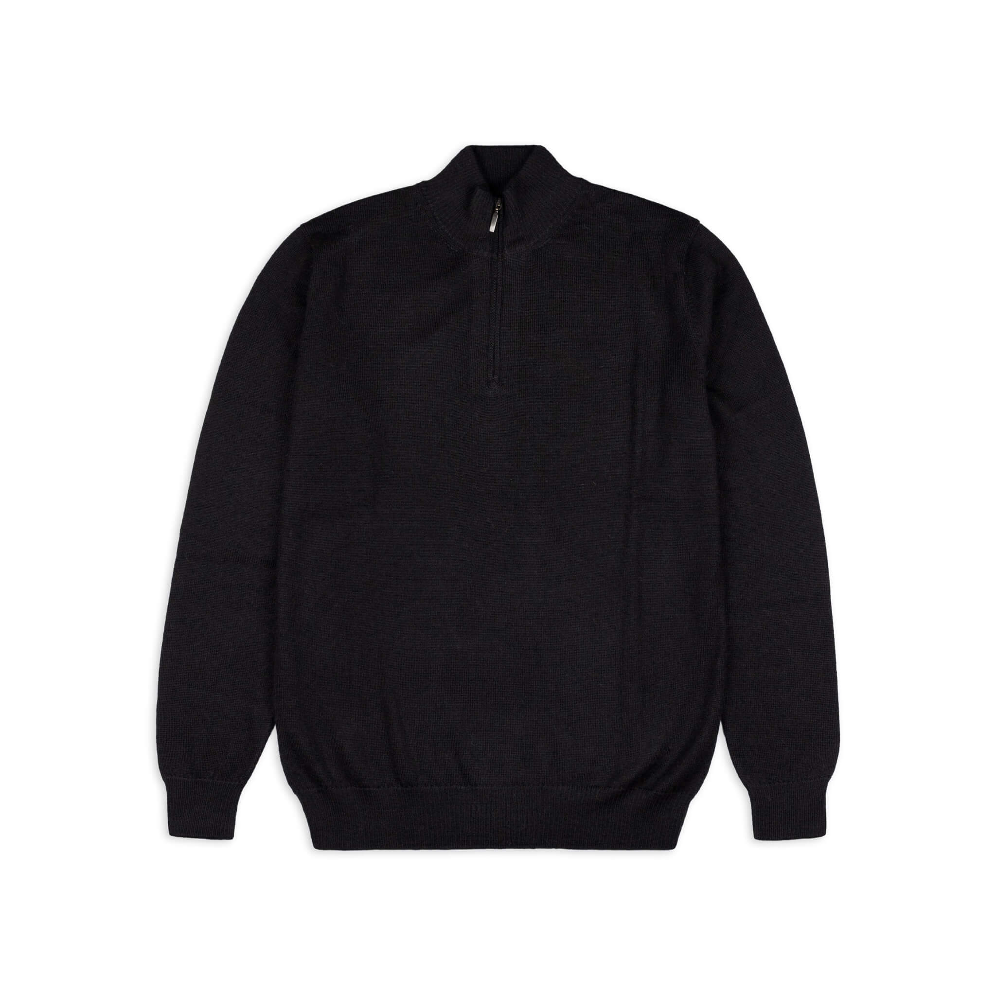 Alpaka Pullover Troyer in klassischem schwarz von vorne