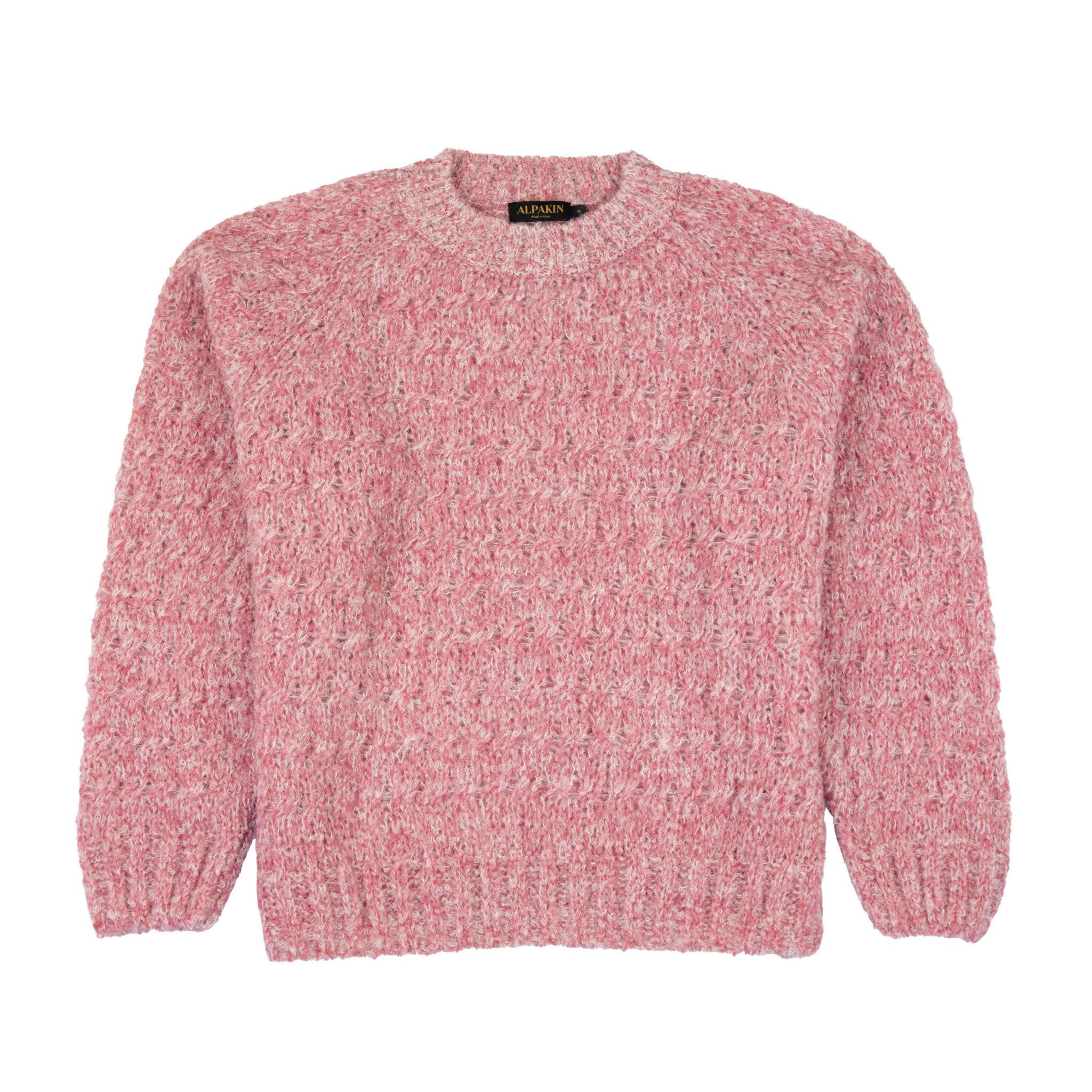 LIYA Alpaka Pullover für Damen mit Zopfmuster von Alpakin in rosa von vorne