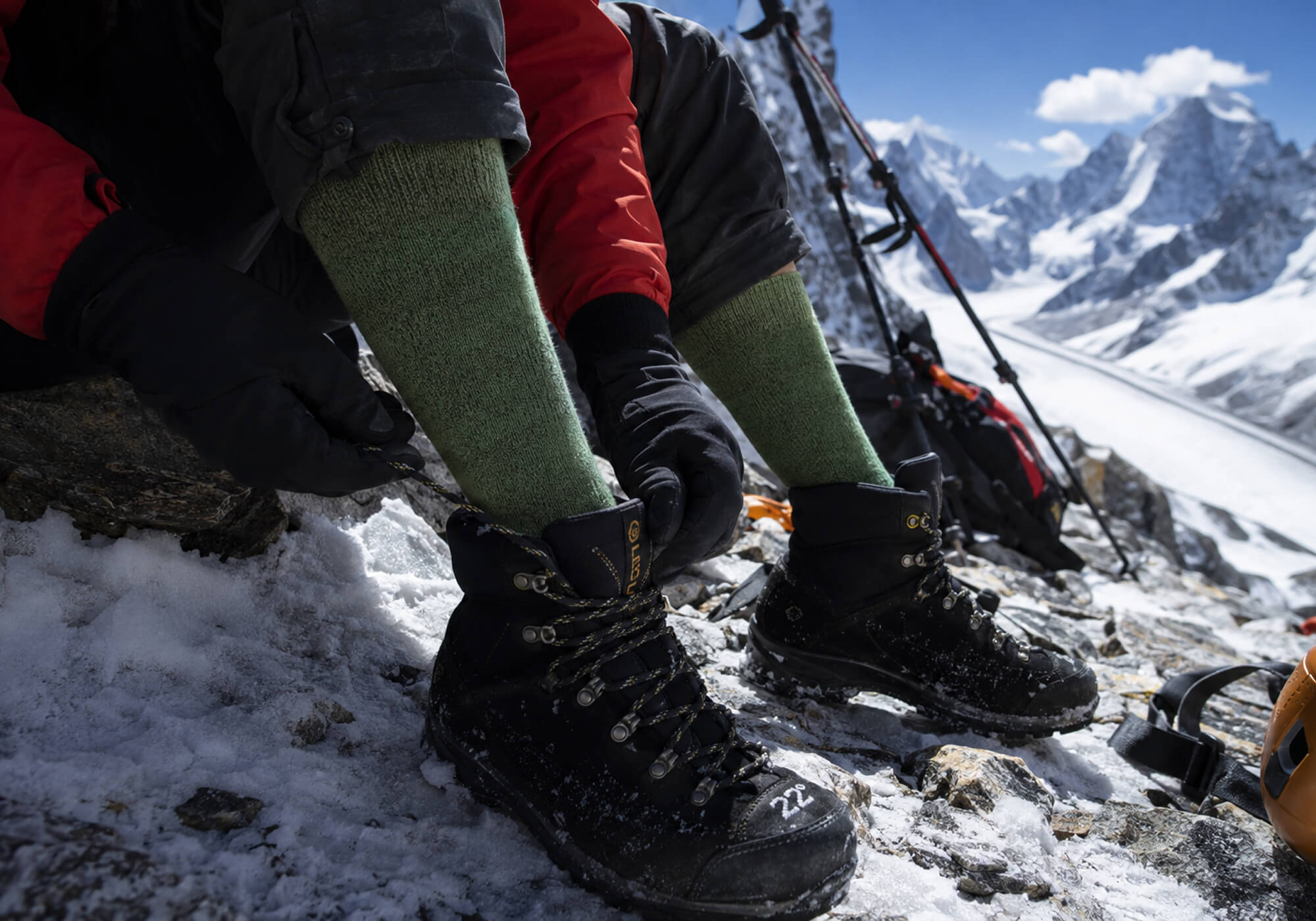 Thermo Kniestrümpfe aus Alpakawolle auf der Winterexpedition