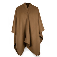 Alpaka Poncho Jacke mit Kragen Tupac von Alpakin in Naturbraun - Vorderansicht