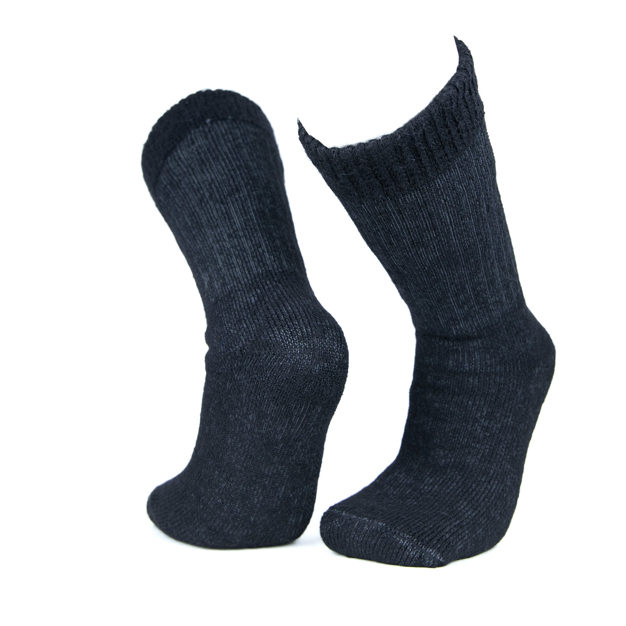 Sehr warme Alpaka Thermosocken in schwarz, für Menschen, die unter kalten Füßen und Frostbeulen leiden.